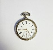Ponctua open-faced pocket watch in silver-coloured metal case with white enamel dial, Roman