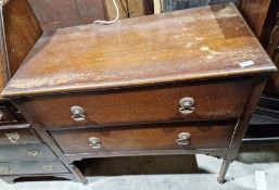 20th century oak chest of two long drawers, on turned supports, 81cm x 83cm x 43cm