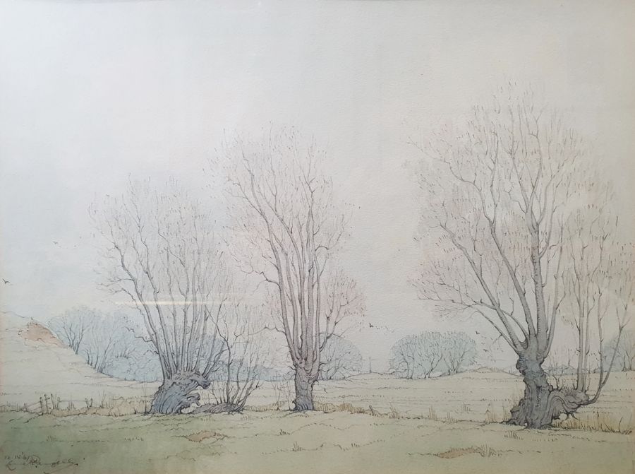 Kenneth Pengelly  Watercolour drawing  Romney Marsh, early morning, watercolour no.2, signed and