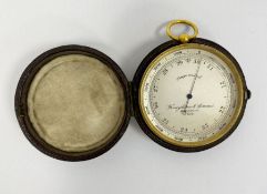 Mid/late 19th century brass cased Troughton & Simms compensated pocket barometer, the silvered