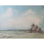 Kenneth Pengelly Watercolour drawing Fairfield: Romney Marsh, St Thomas a Beckett, signed and