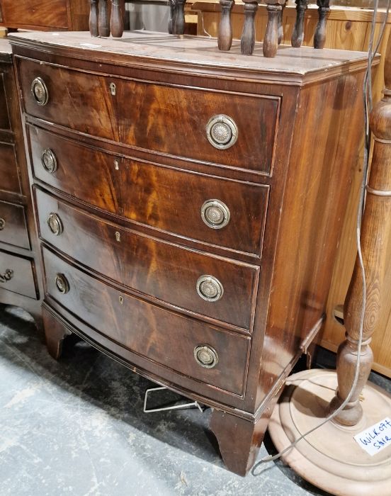 20th century mahogany bowfront chest of four long drawers, on bracket feet and a nest of three oak - Image 3 of 3