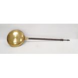 Believed to be Dutch 18th century copper warming pan with pierced decoration to the brass lid,