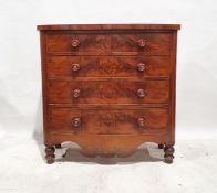 Victorian mahogany bowfront chest of two short over three long drawers, flame veneer to the drawer