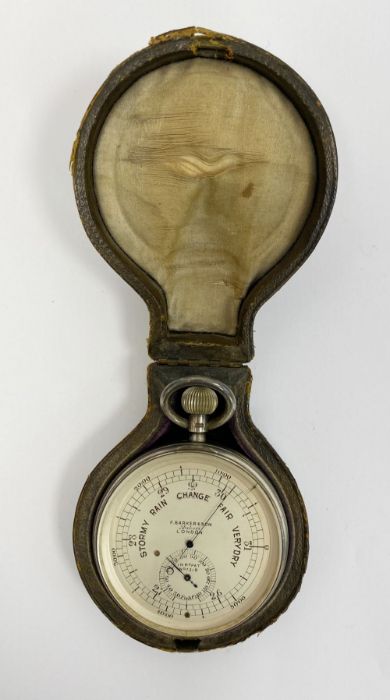 Late 19th/early 20th century silver cased F Barker & Son (London) pocket barometer, the engine