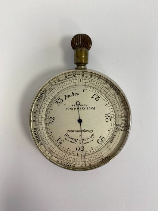 Late 19th century chrome cased Page, Keen & Page (Plymouth) pocket miner's altimeter, with