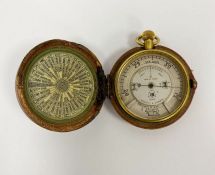 Negretti & Zambra gilt metal cased weather-watch pocket barometer, the silvered dial marked Patent