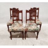 Set of four late 19th/early 20th century dining chairs with foliate upholstered seats to turned