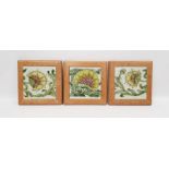 Three Kenneth Clark ceramic William De Morgan-style tiles produced by H&R Johnson Tiles Ltd, each