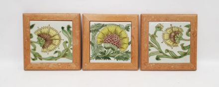 Three Kenneth Clark ceramic William De Morgan-style tiles produced by H&R Johnson Tiles Ltd, each