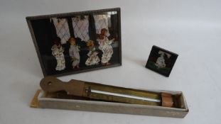 1920's/30's nursery picture painted on glass, showing four children ready for bed, a smaller one