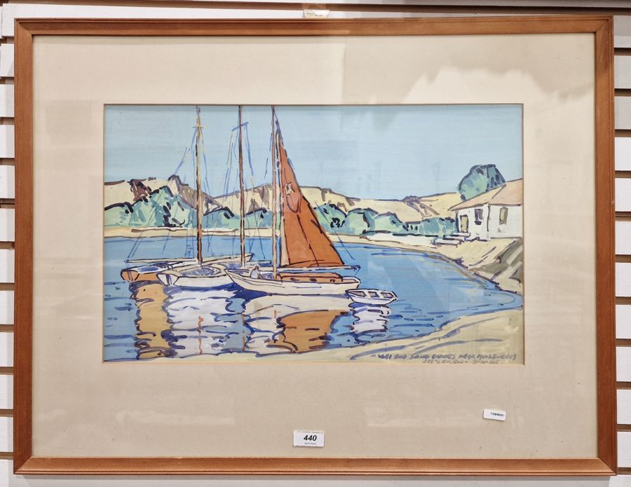 J McLaren (20th century school)  Watercolour/gouache Boats in harbour, indistinctly titled, signed - Bild 2 aus 3