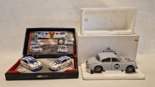 Model Icons 1/18 scale diecast model of Jaguar Mark 2 together with Fly Models Team Alfa Romeo