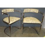 In the manner of Gastone Rinaldi set of six tubular chrome cantilever dining chairs in a light