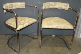 In the manner of Gastone Rinaldi set of six tubular chrome cantilever dining chairs in a light