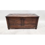 20th century oak blanket chest with carved top and front panels, on block supports, 48cm x 105cm x