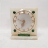 Early 20th century onyx mantel clock, the square face decorated with green cabochons and pierced