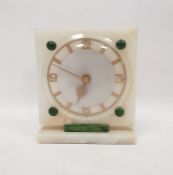 Early 20th century onyx mantel clock, the square face decorated with green cabochons and pierced