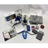 Collection of electronic items to include PlayStation 1, MID tablet, PC Raider joystick,