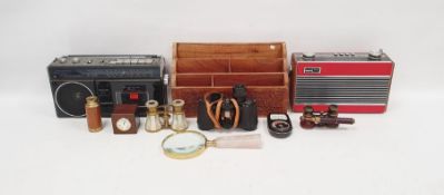 Roberts transistor radio, a Roberts transistor radio with cassette player, a wooden letter rack, a