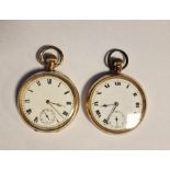 Gentleman's gold-plated open-faced pocket watch with enamel dial, Roman numerals and subsidiary