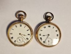 Gentleman's gold-plated open-faced pocket watch with enamel dial, Roman numerals and subsidiary