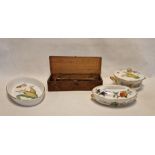 Table croquet set in wooden box together with Royal Worcester serving dish, oval fruit casserole