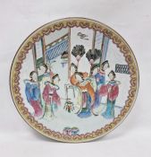 Late 19th century Chinese porcelain charger, painted in the famille rose palette with figures of