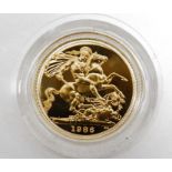 1986 proof gold sovereign in caseCondition ReportSee photos for relevent paperwork/COA's that come