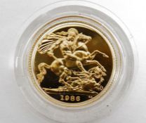 1986 proof gold sovereign in caseCondition ReportSee photos for relevent paperwork/COA's that come