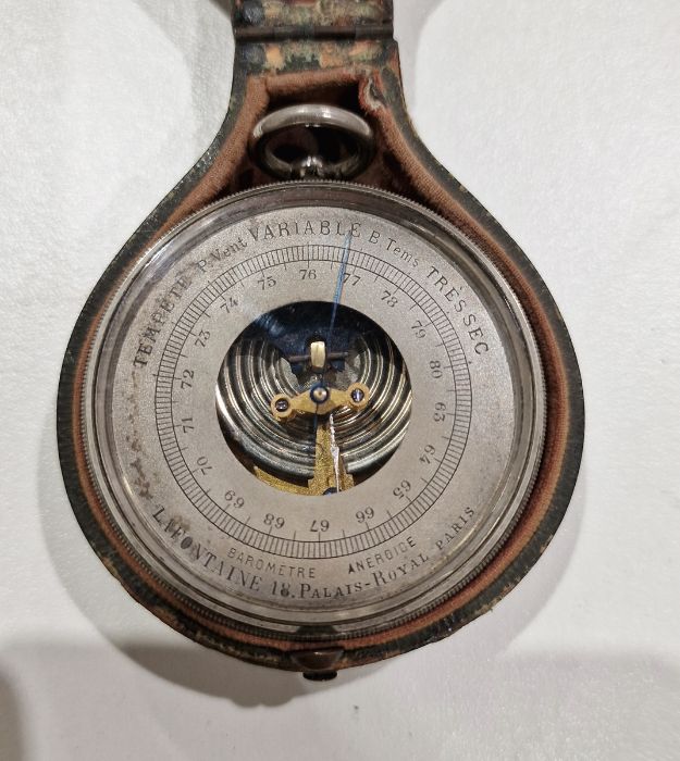 Late 19th century French chrome cased open faced pocket barometer by La Fontaine (Paris),  with - Image 2 of 2