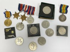 Assorted coronation crowns, medals, the France and Germany Star, the 1914-18 medal and others (1