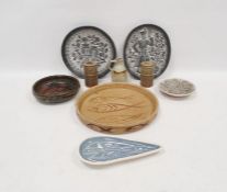 Collection of studio pottery including a pair of Louis Hudson stoneware salt and pepper shakers,