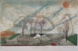 Rene Carcan (1925-1993) Etching in colour, limited edition, 'Je la ... au soleil', signed in pencil,