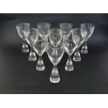 Set of ten Holmegaard "Princess" wine glasses designed by Bent Severin, the conical foot with an