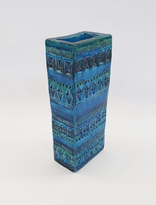 Bitossi Rimini Blu rectangular slab vase by Aldo Londi, signed "Italy" and numbered 727/21 to