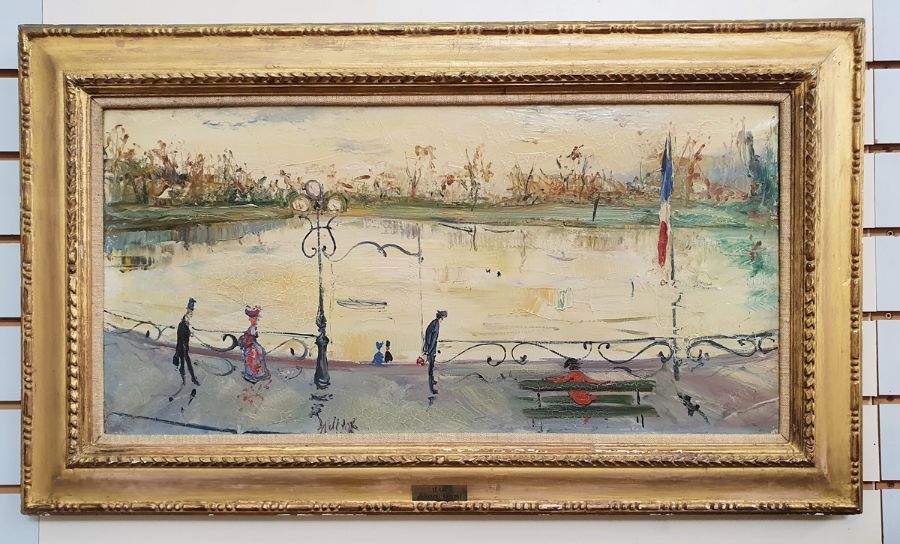 Gabriel Dauchot (1927-2005) Oil on canvas "Le Lac", signed lower left, 40cm x 80cm - Image 2 of 4