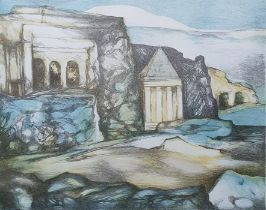 After Andrea Windischbauer (b.1942) Limited edition colour print Coastal landscape depicting ancient
