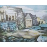 After Andrea Windischbauer (b.1942) Limited edition colour print Coastal landscape depicting ancient