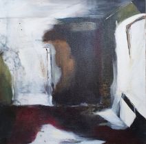 Angela Willis (contemporary)  Acrylic on canvas "Interior II, Berlin Series", unsigned, bears