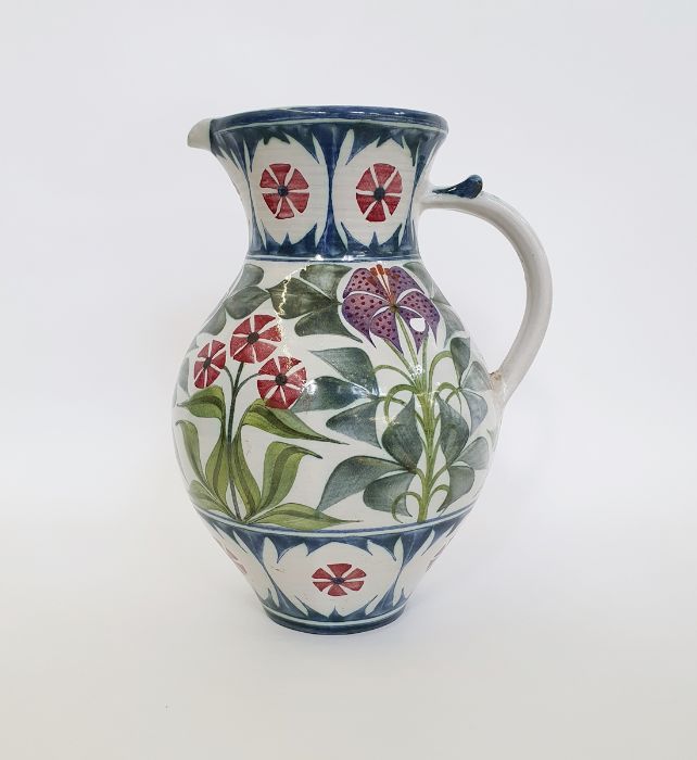 Laurence McGowan (b.1942) a stoneware pitcher with floral decoration on white ground, signed to base - Image 2 of 4