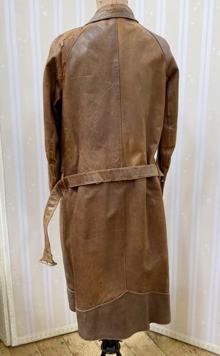 Vintage 1920's/30's leather car coat with belt, horn buttons and a tweed wool lining - Bild 4 aus 6