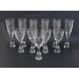 Set of six Holmegaard glass "Princess" champagne flutes (h.21.5cm) together with a set of five