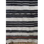 Vintage handwoven African Malian Fulani striped wool wedding blanket in black, brown and cream,