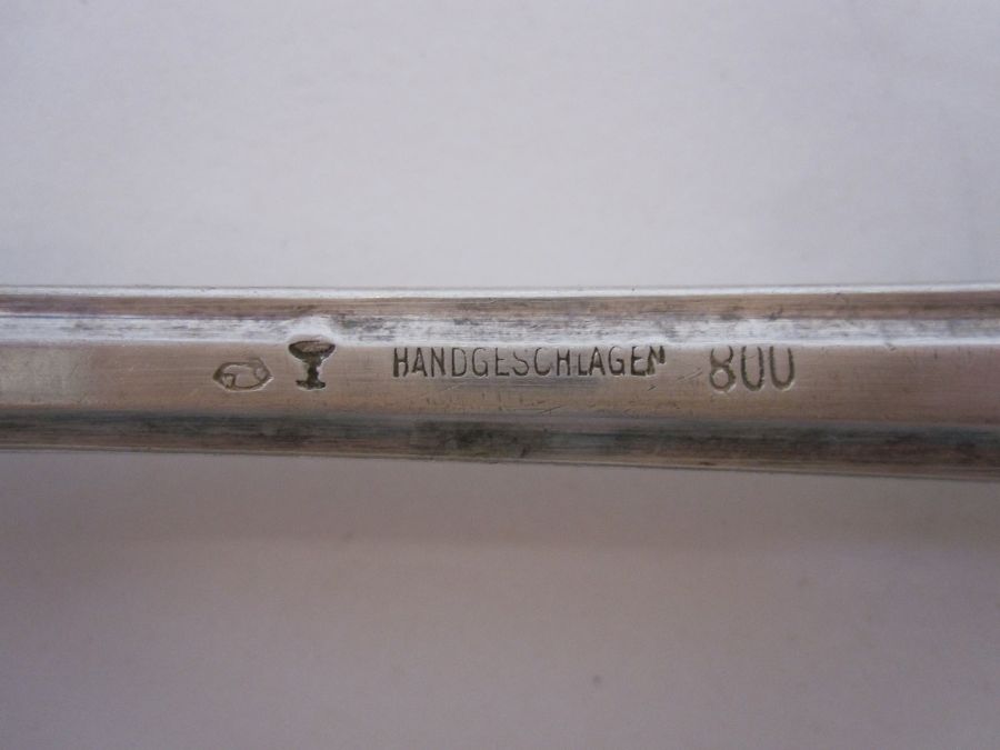 Austrian 'Handgeschmiedet' hand-beaten silver coloured metal flatware, stamped 800 and hallmarked, - Image 4 of 6