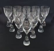 Set of twelve Holmegaard "Princess" large wine glasses designed by Bent Severin, the conical foot