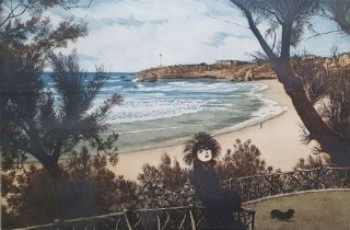 After Frank Martin (1921-2005) Chromolithograph  "Pola Negri at Biarritz", artist's proof, signed