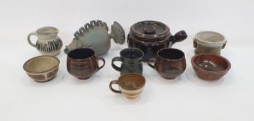 Eddie Hopkins (1941-2007) for Winchcombe Pottery lidded and handled casserole with tenmoku glaze,