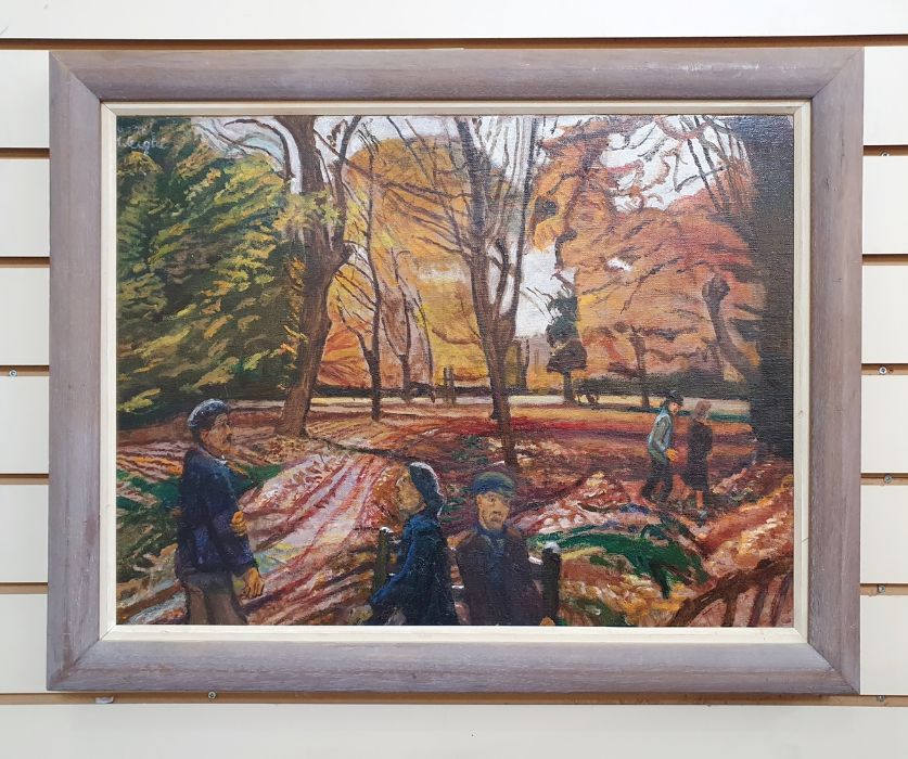 Carel Weight CH CBE RA (1908-1997) Oil on canvas  "Autumn", figures in a park, signed top left, - Image 2 of 17