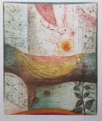 Rene Carcan (1925-1993) Etching in colour, limited edition abstract, signed in pencil, 76cm x